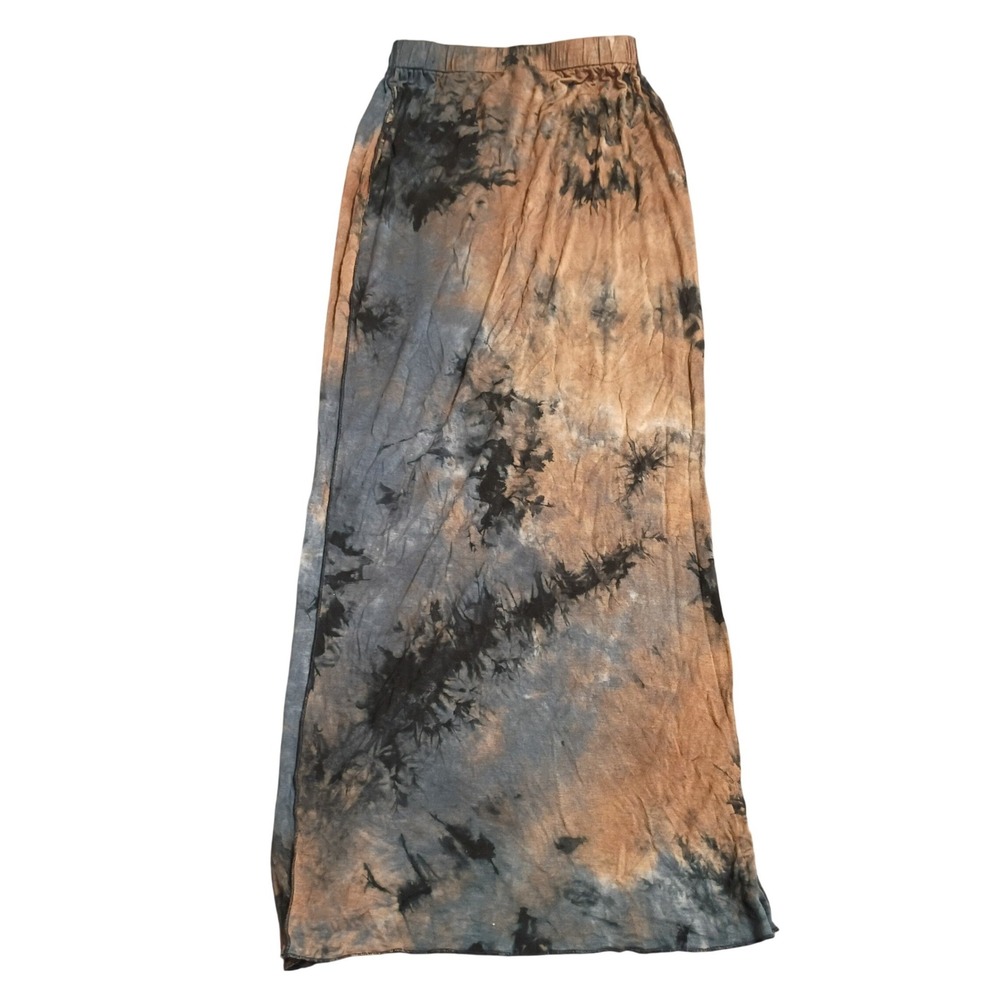 DISSH Maxi Skirt Womens XS Brown Blue Tie Dye Slit Boho Festival DQF05002BLU